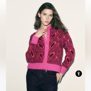 Zara - JACQUARD KNIT CARDIGAN WITH POMPOMS